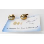 A pair of 9ct gold tanzanite two tone cufflinks, weight 10.1gms, with Gems TV certificate