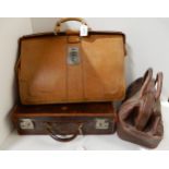 A leather bag Bank House Farm and two other leather cases Condition Report:Available upon request