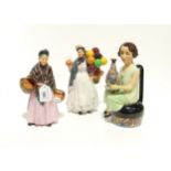 Two Royal Doulton figures including The Orange Seller and Biddy Pennyfarthing, together with a Kevin