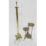 A 20th century brass Corinthian style standard lamp and a cast brass three tier plant stand (2)