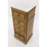 A Victorian pine marble top bedside locker with marble lined fall front compartment, 85cm high x