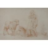 ATTRIBUTED TO GEORGE MORLAND Shepherd boy with sheep, red chalk drawing, 24 x 35cm Condition