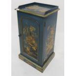 A Victorian chinoiserie style painted single door bedside cabinet and two similar painted wall