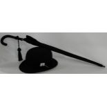 A Woodrow of Piccadilly black bowler hat and an umbrella with ebonised handle Condition Report: