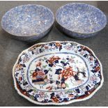 A large ironstone style platter and a pair of pottery wahbowls Condition Report:Not available for