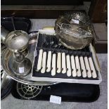 A selection of EPNS including bon bon dishes, a serving tray, cutlery, a caster etc Condition
