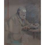 W.B.SCOTT Portrait of a gentleman reading, signed, pencil and pastel, 30 x 25cm Condition Report: