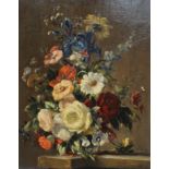 STUART SCOTT SOMERVILLE Floral display on a marble ledge, signed, oil on board,dated, (19)50 30 x
