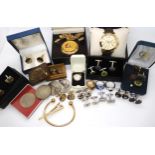 A Bradford Exchange pocket watch and wristwatch, a collection of cufflinks to include Masonic and
