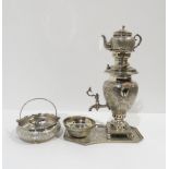 A Persian silver and white metal Samovar coffee set, comprising an unmarked white metal samovar,