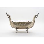 A Norwegian silver salt cellar modelled as a Viking longboat, with gilt wash interior, by David
