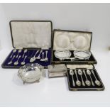 A collection of silver including a silver jewellery box, with glass base, by AJ Zimmerman Ltd,