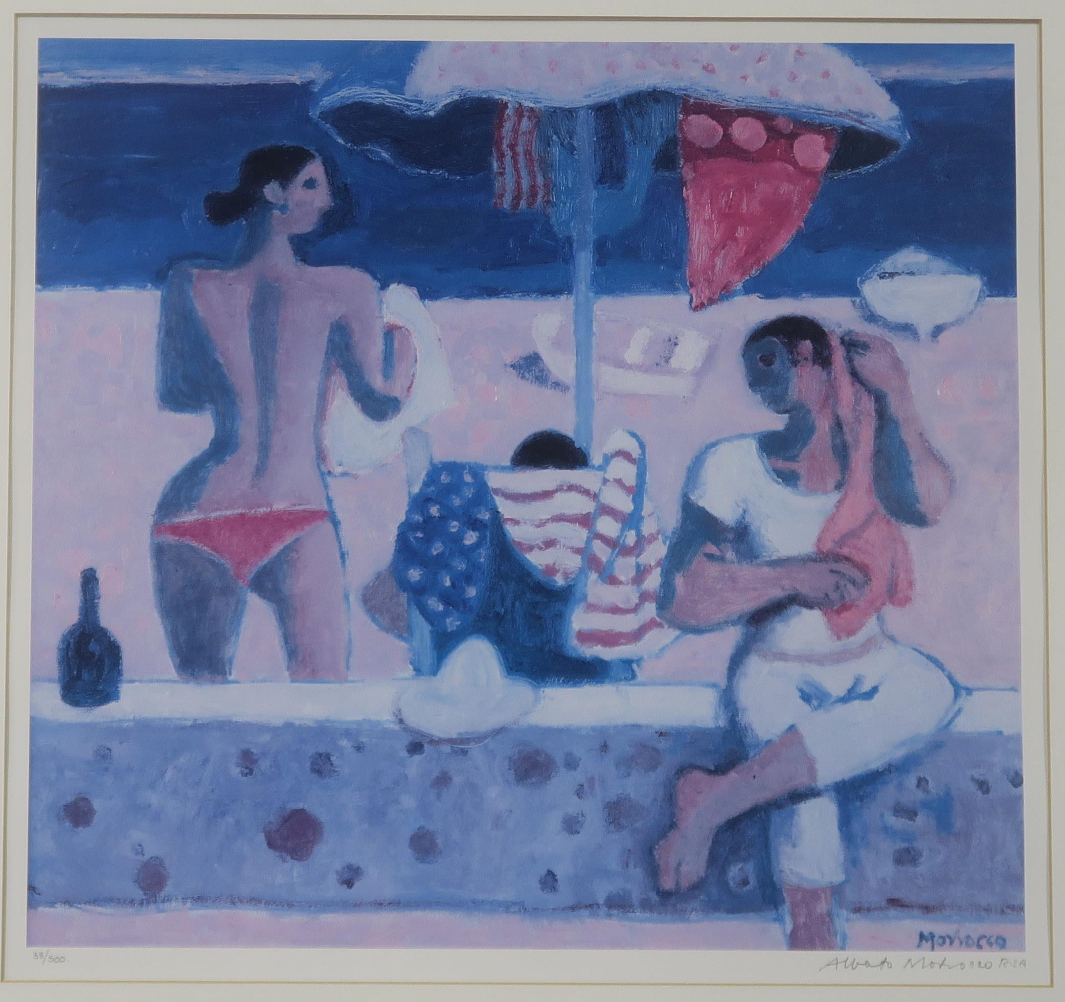 ALBERTO MORROCCO (SCOTTISH 1917-1998) ON THE BEACH  Print multiple, signed lower right in
