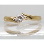 A 9ct gold diamond solitaire of estimated approx 0.15cts, finger size M1/2, weight 2gms Condition