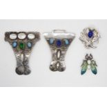 A French silver mother of pearl and gem set buckle, struck with the French Crab hallmark for silver,