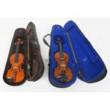 A Chinese made Stentor student violin 28 cm with bow and case together with another including bow