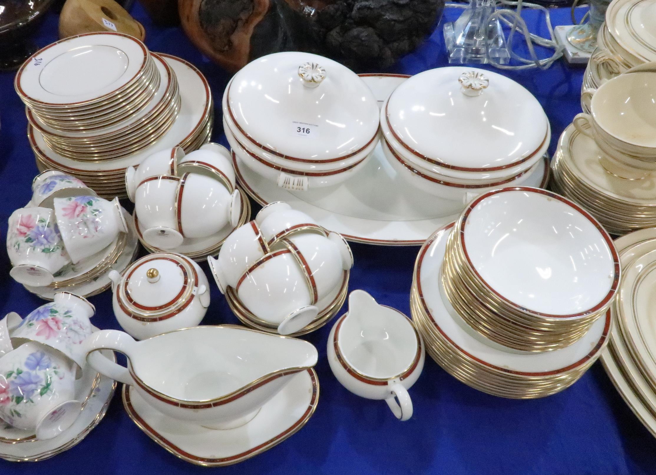 A Wedgwood Colorado pattern dinner service comprising oval platter, plates, cups and saucers,