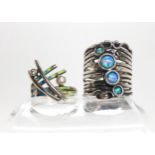 A silver Sheila Fleet wild grasses ring set with a moonstone and enamel size O, and a pair of