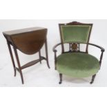 A Victorian rosewood parlour armchair and a mahogany drop end occasional table (2) Condition