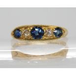 An 18ct sapphire and diamond five stone ring, size N, 3.2gms Condition Report:Available upon