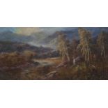 J MACWHIRTER Figures and sheep in a glen, oil on canvas, 30 x 60cm Condition Report:Available upon