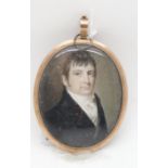 BRITISH SCHOOL PORTRAIT MINIATURE Regency gentleman, wearing silk cravat, 6.5 x 5cm Condition