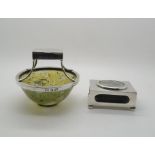 A late Victorian silver topped hardstone match holder and ashtray, the matchbox lid initialled and