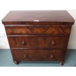 A Victorian mahogany chest of three drawers on turned feet, 87cm high x 95cm wide x 48cm deep