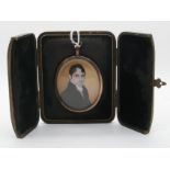 A.TAYLER PORTRAIT MINIATURE Gentleman with silk cravat,6.5 x 5.5cm, printed label inscribed, E