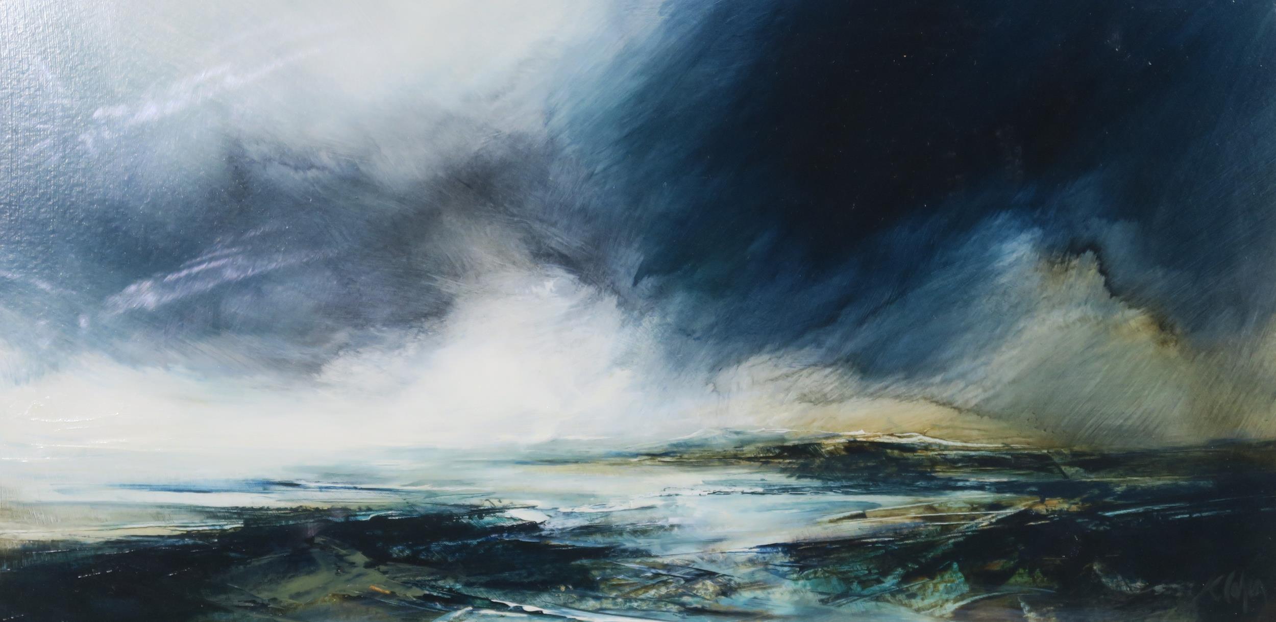 KIRSTIE COHEN (SCOTTISH b.1963) SEASCAPE  Oil on board, signed lower right, 26 x 51cm Condition