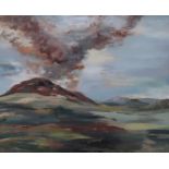 LOUISE ANNAND Burning heather by Loch Tulla, signed, oil on board, dated, (19)69, 54 x 67cm