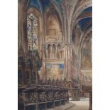 ENGLISH SCHOOL Nobles ascending a staircase, watercolour, 46 x 31cm and cathedral interior, 50 x