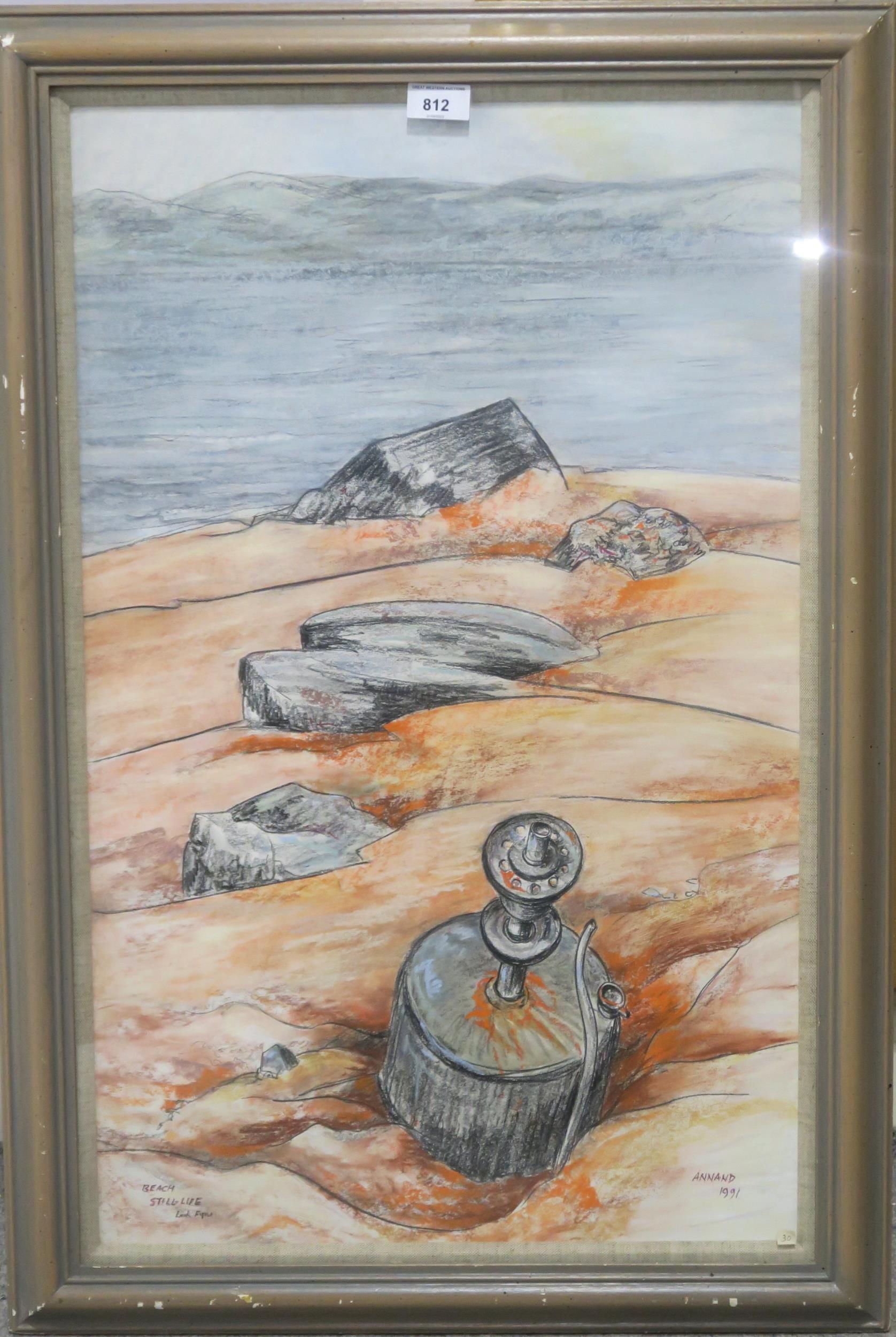 LOUISE GIBSON ANNAND MBE (1915-2012) STILL LIFE ON BEACH, LOCH FYNE Conte and pastel, signed lower - Image 2 of 4