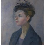 ELIZABETH SHARP (BRITISH)  PORTRAIT OF A LADY WITH FASCINATOR  Oil on board, signed lower left, 38 x