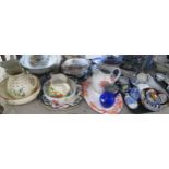 Assorted ceramics including washbowls and ewers, imari bowl, Mason's old Chelsea pattern teaset