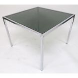 A MID 20TH CENTURY CHROME FRAMED GLASS TOP COFFEE TABLE 71cm high x 97cm wide x 97cm deep