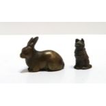 A miniature bronze model of a seated cat, and another of a seated rabbit (2) Condition Report: