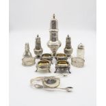 A collection of silver and plate including a caster of baluster form, by Charles Stuart Harris,