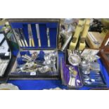 A collection of EPNS including a cased set of assorted cutlery, EPNS fruit knives, tea spoons and