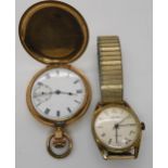 A gold plated Waltham pocket watch together with a Masonic wristwatch Condition Report:Not available