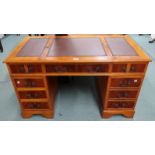 A 20th century mahogany pedestal desk, 74cm high x 122cm wide x 61cm deep Condition Report:Available