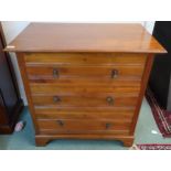 A 20th century mahogany three drawers, an oak drop leaf table and a chimney pot with mosaic