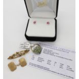 A 9ct gold mint kyanite and diamond ring with Gemporia certificate, A 9ct gold anchor brooch, a