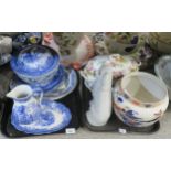 Assorted blue and white ceramics including Masons, Woods, a wally dug, a Royal Doulton tureen and