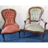 A 20th century reproduction button back parlour armchair and another reproduction spoon back parlour