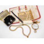 A gold plated Elgin pocket watch, a silver mounted Wedgwood ring and pendant, cultured pearls and