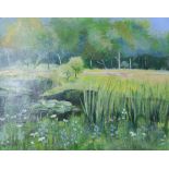 FIONA ROBERTSON (SCOTTISH CONTEMPORARY)  LILLY POND, DUMFRIES HOUSE  Mixed media on board, 39 x 49cm