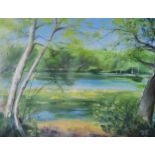 FIONA ROBERTSON (SCOTTISH CONTEMPORARY)  SWAN POND, CULZEAN Mixed media on paper, signed lower