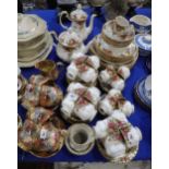 A Royal Albert Old Country Roses dinner and tea service including teapot, coffee pot, plates, bowls,