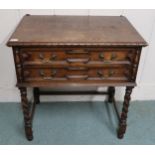 A 20th century oak two drawer canteen on stretchered barley twist supports, canteen contents